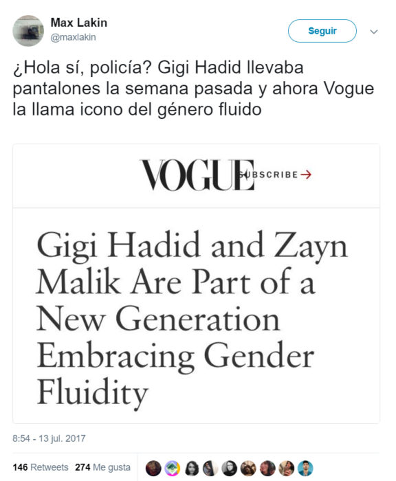 Comentarios en Twitter sobre Gigi Hadid y Zaynk nueva portada vogue 