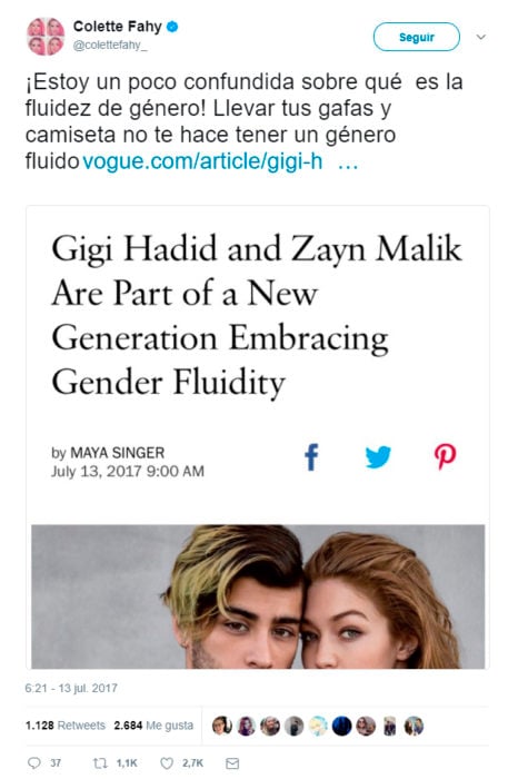 Comentarios en Twitter sobre Gigi Hadid y Zaynk nueva portada vogue 