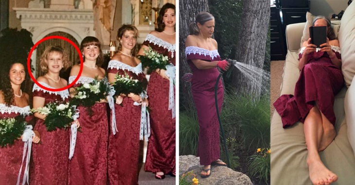 Realizó un Photoshoot increíble para mostrarle a su amiga cómo usa el vestido de dama de honor que llevó en su boda en 1995