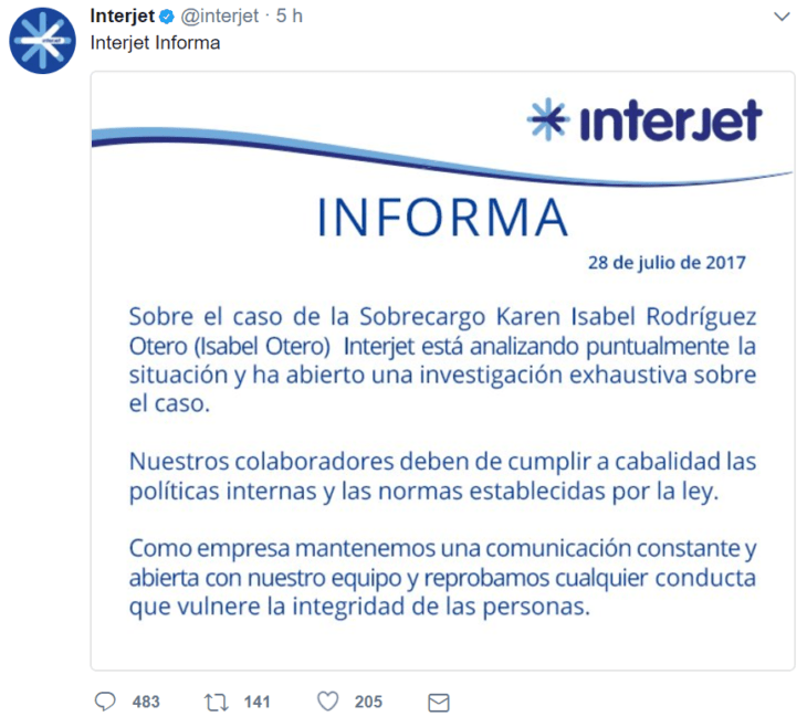 CAPTURA DE PANTALLA COMUNICADO INTERJET