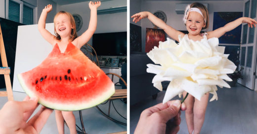 Mamá viste a su hija con comida y flores, el resultado es adorable