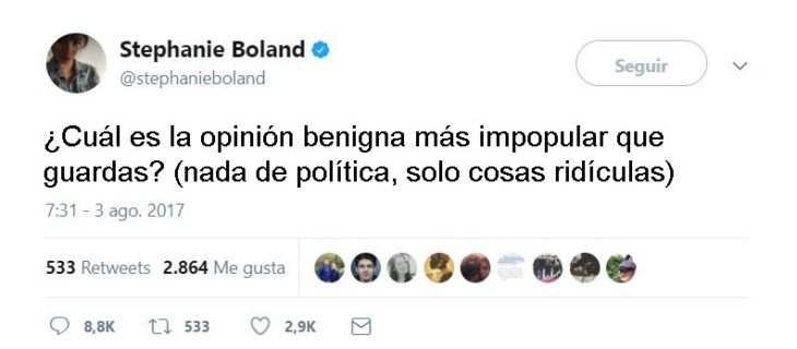 tuit de chica preguntando sobre opiniones impopulares