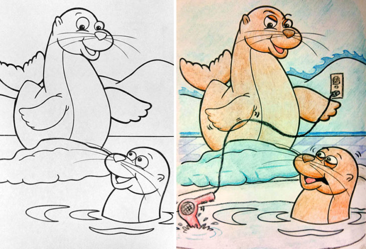 Dibujos coloreados por adultos foca asesina