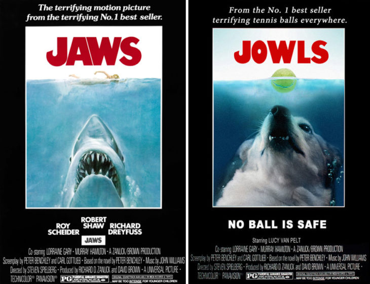 poster jaws póster con perro como protagonista