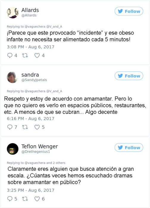 Tuit en contra de la señora que se quejo por amamantar