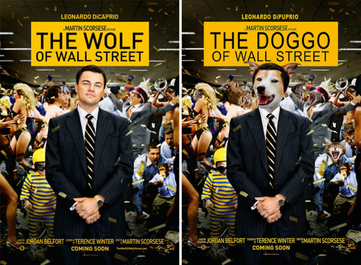 the wolf of wallstreet póster con perro como protagonista