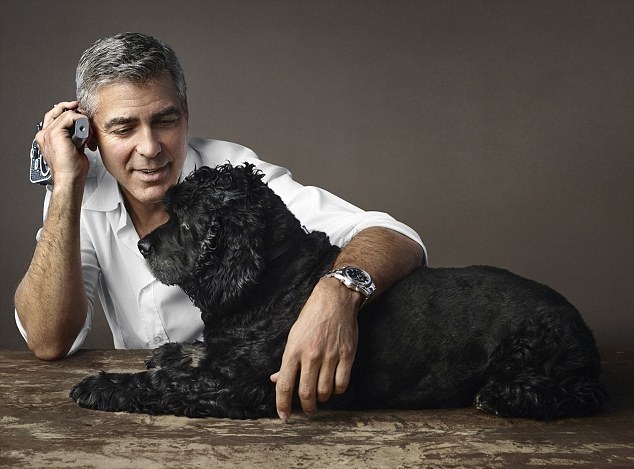 George Clooney and Einstein su perro adoptado