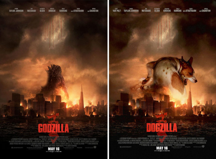 godzilla póster con perro como protagonista