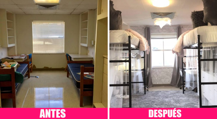 Antes y después de la decoración de una habitación de universidad 