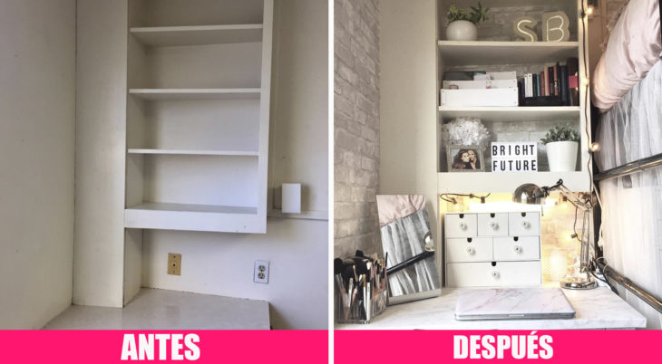 Antes y después de la decoración de una habitación de universidad 