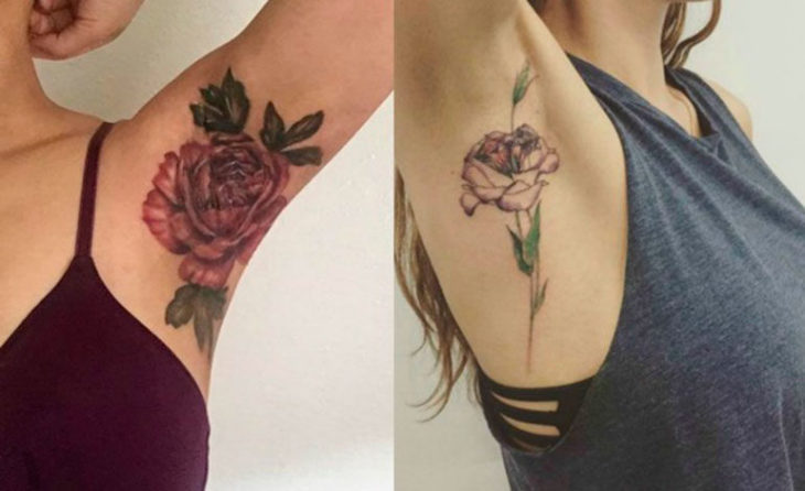 Chica con un tatuaje en la axila de una flor 