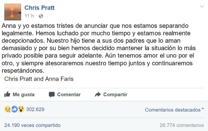 chris pratt y anna faris se divorcian