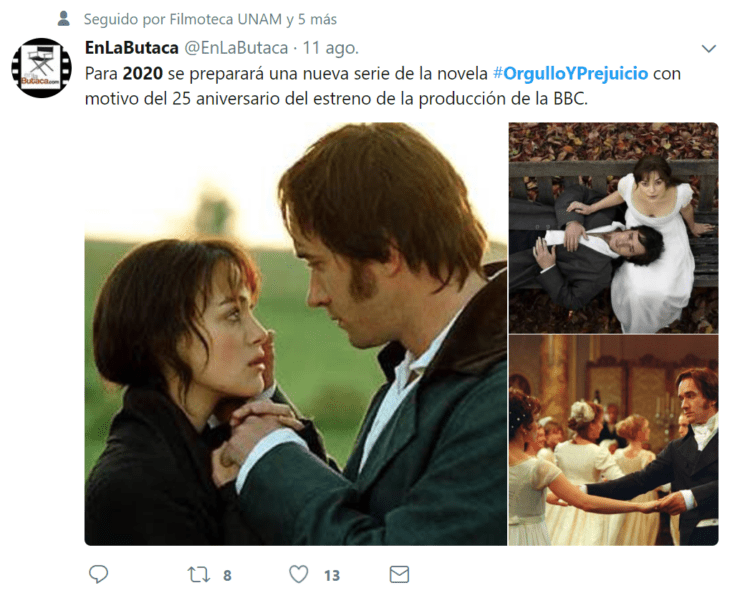 orgullo y prejuicio versión 2020 twit