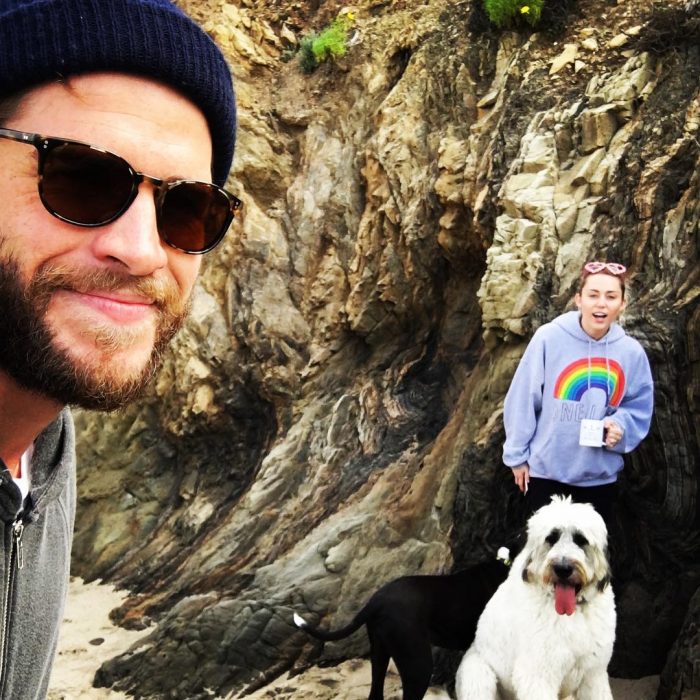 miley cyrus y liam hemsworth y dos perros