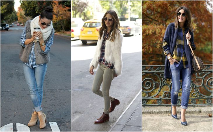 camisa a cuadros, chaqueta y jeans