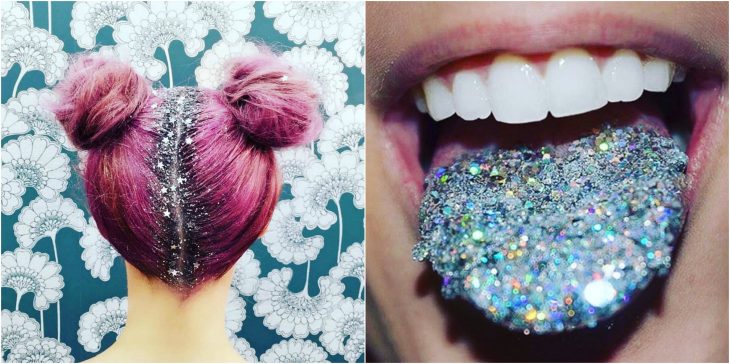 glitter en el pelo o en la lengua