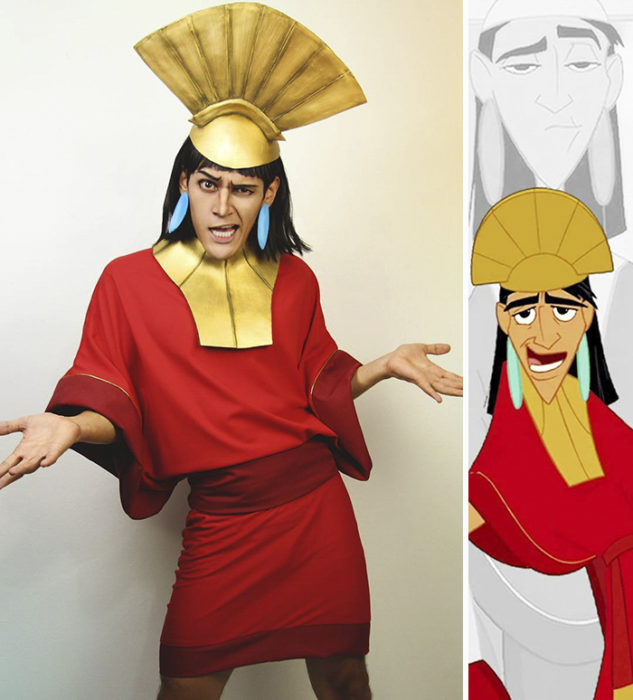 Chico disfrazado como kuzco de Disney 