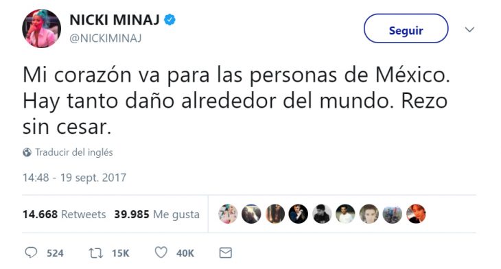 Comentarios en twitter de celebridades en apoyo al México por el terremoto 