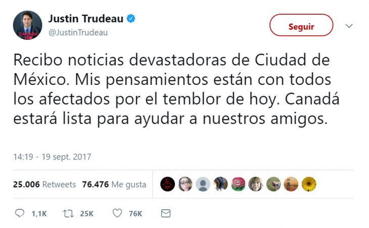 Comentarios en twitter de celebridades en apoyo al México por el terremoto 