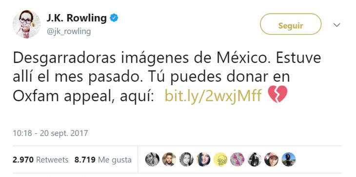 Comentarios en twitter de celebridades en apoyo al México por el terremoto 