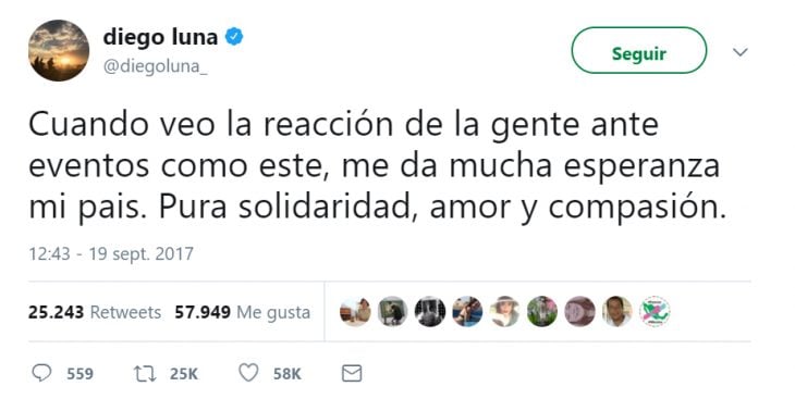 Comentarios en twitter de celebridades en apoyo al México por el terremoto 