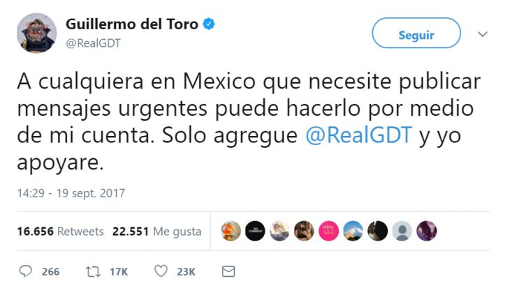 Comentarios en twitter de celebridades en apoyo al México por el terremoto 