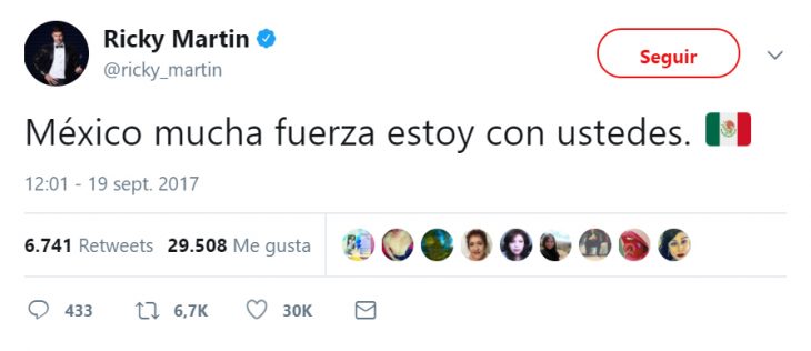 Comentarios en twitter de celebridades en apoyo al México por el terremoto 