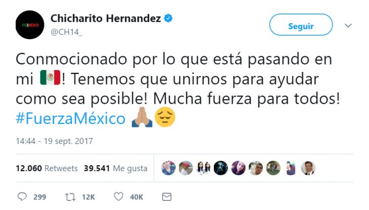 Comentarios en twitter de celebridades en apoyo al México por el terremoto 