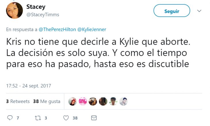 Comentario en twitter sobre el aborto de Kylie Jenner