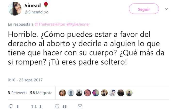 Comentario en twitter sobre el aborto de Kylie Jenner