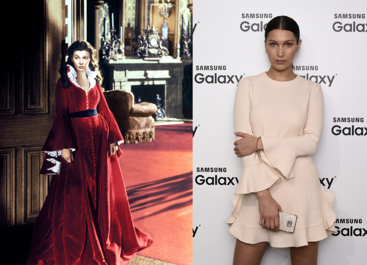 Vestidos con olanes del siglo XIX vs vestido con olanes de bella hadid 