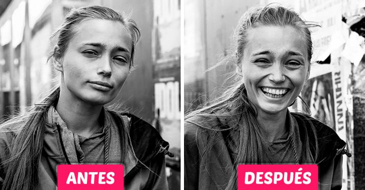 Reacciones de desconocidos antes y el después de que el fotógrafo los besara