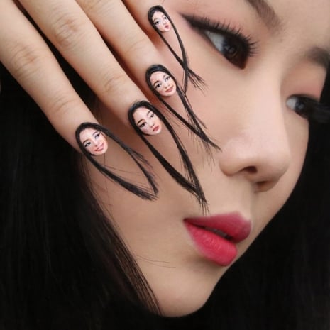 Uñas con cabello creadas por una artista coreana 