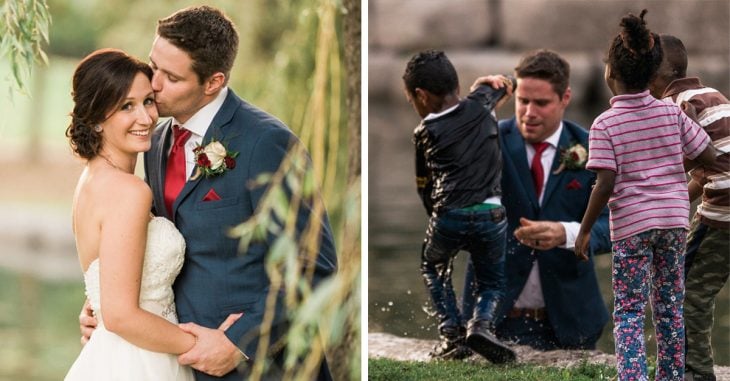 Este novio hacía las fotos de su boda cuando rescató a un niño que se ahogaba en el lago
