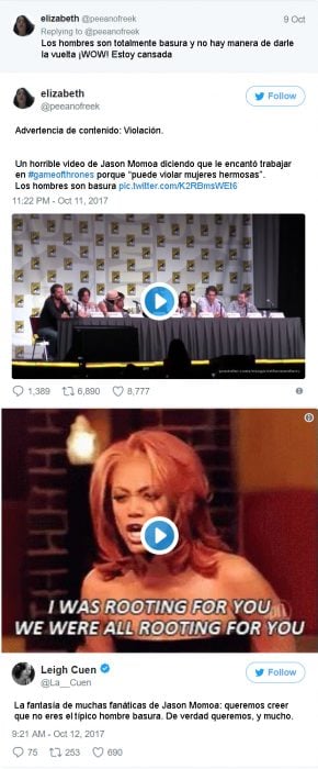 twitters de usuarias enojadas con jason momoa