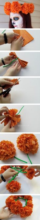 corona de cempasúchil de papel