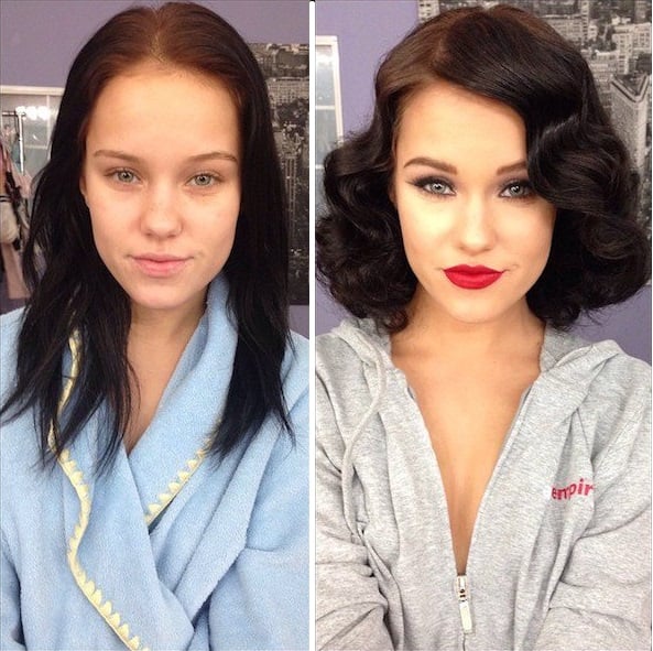 chica antes y despues del maquillaje