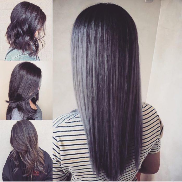 Chicas llevando el cabello en tono ahumado con negro 