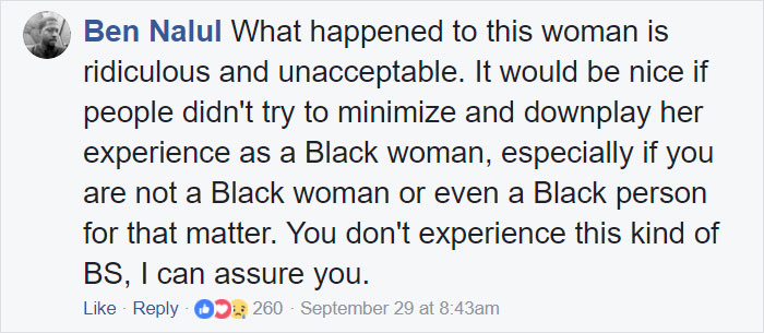 Comentarios en facebook sobre la discriminación que una chica de color vivió en un banco 
