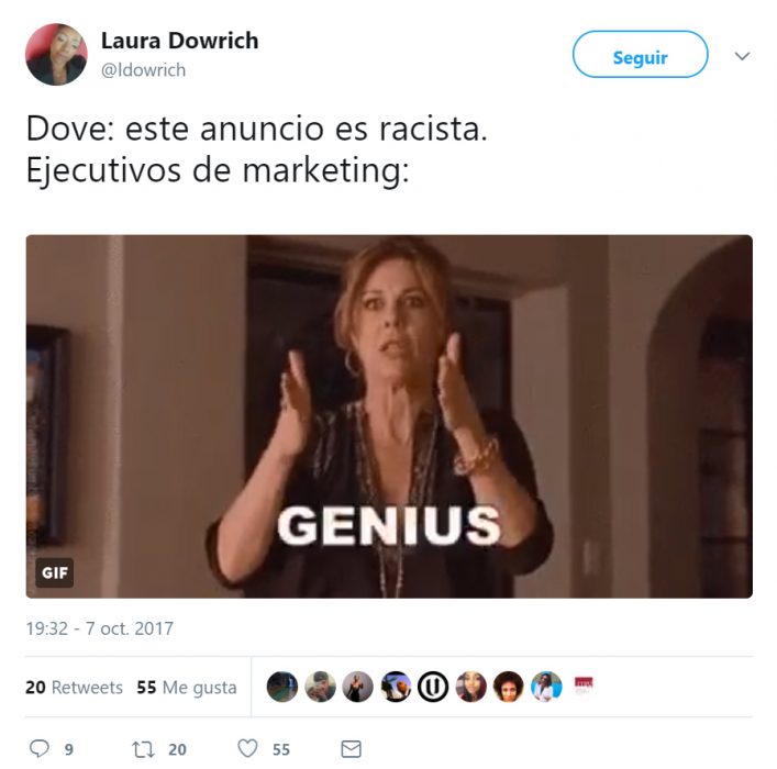 Comentarios en twitter sobre el anuncio racista de Dove 