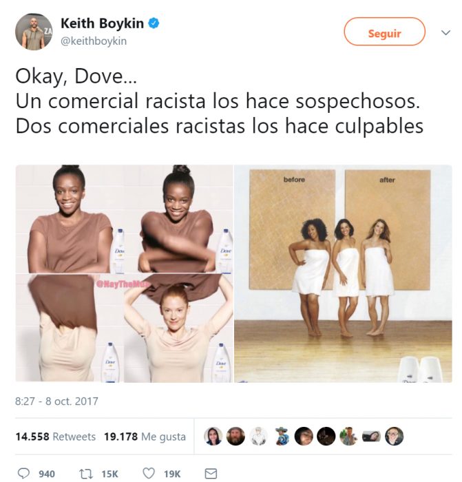 Comentarios en twitter sobre el anuncio racista de Dove 