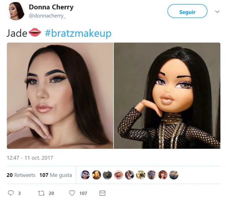 Mujeres de Twitter maquillándose como las muñecas Bratz 