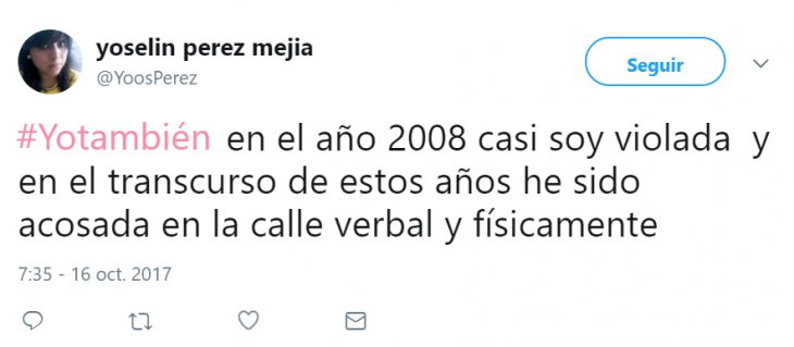 comentario en twitter de mujeres que han sido acosadas en algún momento de su vida