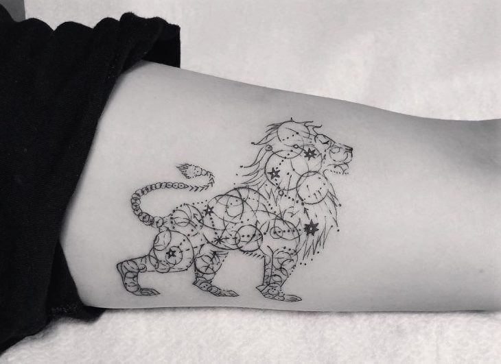 tatuaje de león con con estrellas