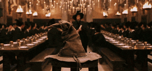 Harry potter, al llegar al colegio de Hagwars, le han colocado el sobrero seleccionador, el escoge las actitudes y sus deseos