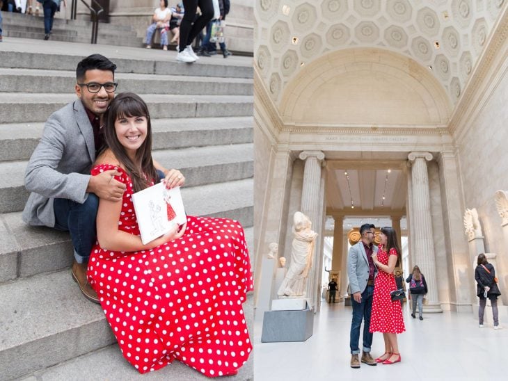 Chico le propuso matrimonio a su chica con un dibujo en el museo de nueva york 