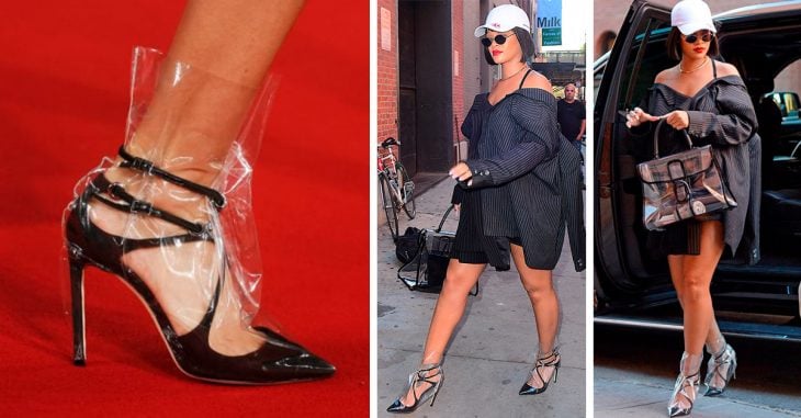 Rihanna causó revuelo con sus zapatillas cubiertas de plástico