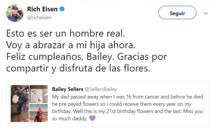 Comentarios en Twitter sobre una chica que recibió flores de su padre fallecido 