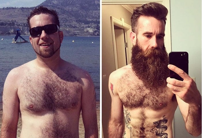 hombre mostrando su antes y después con barba