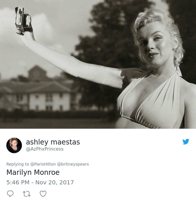 Comentarios de Twitter donde le deuestrana Paris Hilton que ella no inventó el selfie 